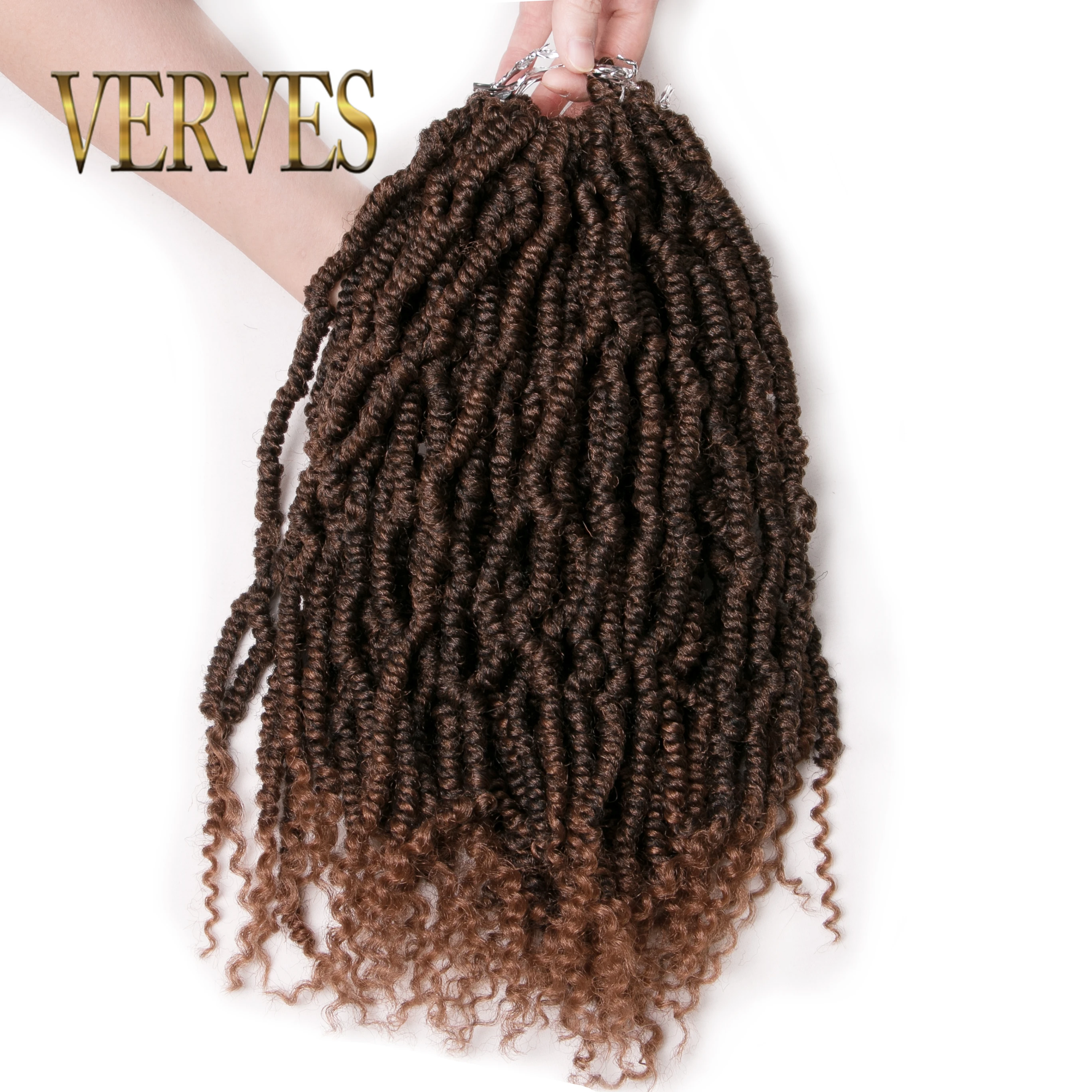 

VERVES Spring Twist Hair Synthetic Crochet Braids Extensions 12 inch 24 Strands/pack Afro Kinky Ombre Braiding Passion Curly End