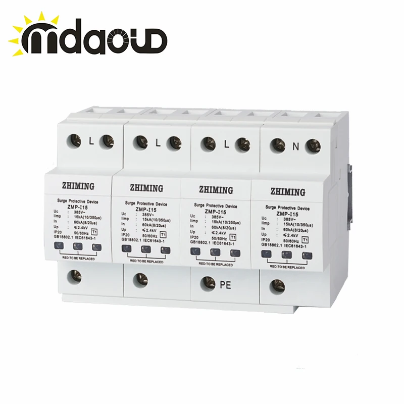 

15kA 4P N 220V/385V 50Hz House Surge Protector Protection Protective Low-voltage Arrester