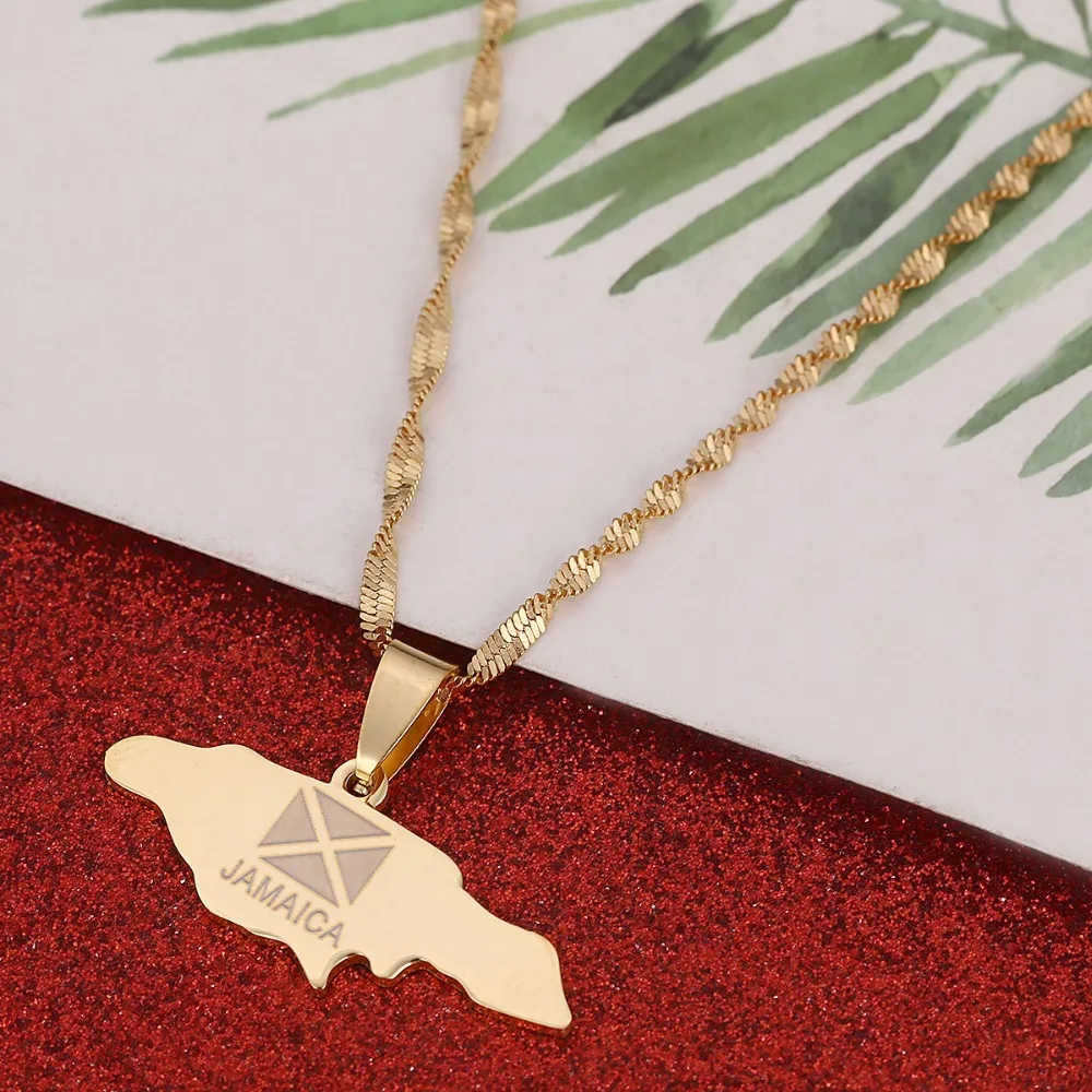 

Jamaica Map Pendant Necklaces Jewellery Gold Color Jewelry Jamaican Map Flag Jewelry