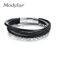 Браслет-цепочка из натуральной кожи Mostyle из нержавеющей стали для мужчин, браслет из натуральной кожи с регулируемой магнитной застежкой, мужские ювелирные изделия в стиле панк