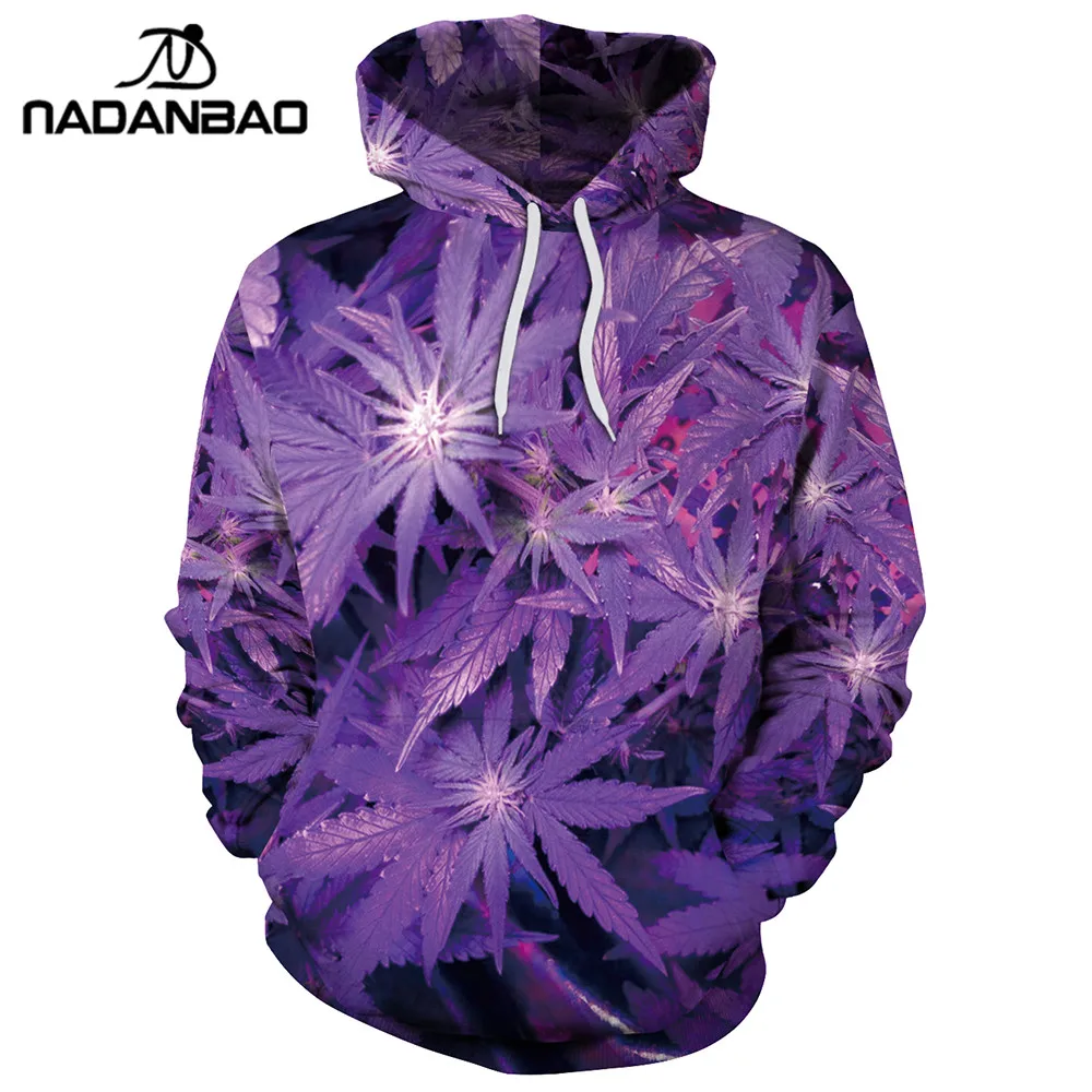 

NADANBAO 2019 New Hiphop Hoodies Fashion Style 3D Printed Purple Leaves Hooded Sweatshirts Rock Hoodie