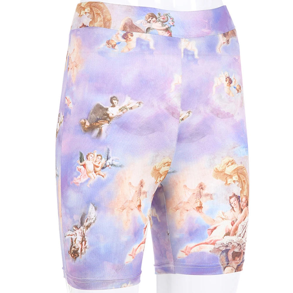 

2019 Women Fashion Sexy Angel Printed Short Summer Casual High Waist Hips Short Pants Leggings For Ladies