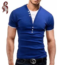 HEYKESON Male 2018 Short Sleeve Fake Two T Shirt V Neck Slim Men T Shirt Camisetas