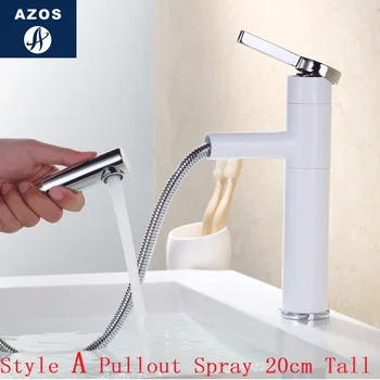 

Bathroom Sink Faucets 20cm Tall Swivel Pull Out Hose Spray Single Handle White Porcelain Solid Brass Deck Mount Mixers CLMP018A