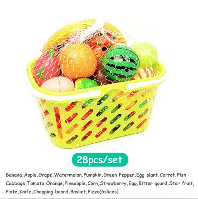 28pcs set Детские ролевые игры, кухонные игрушки, резка фруктов, овощей, набор для приготовления пищи, пластиковый миниатюрный корм для кукол, классические детские игрушки - Цвет: 28pcs set