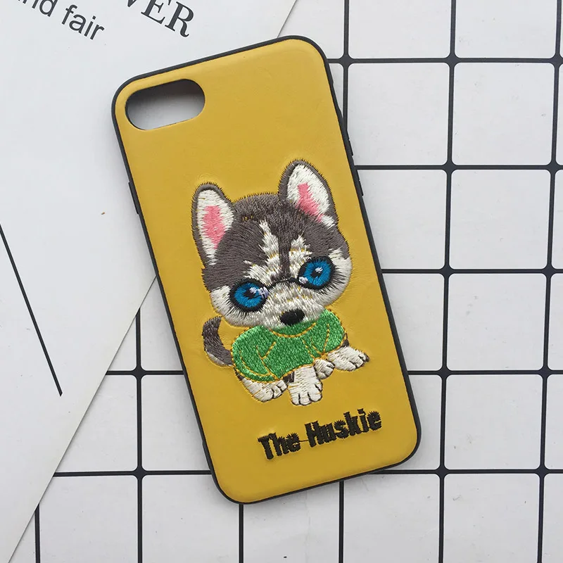 Cute Cartoon Phone Case For iphone X XS Max XR 3D Embroidery Teddy Husky Dogs Duck Pet Fabric Skin Cover For iPhone 6 S 7 8 Plus (4)