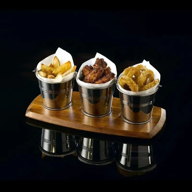 LUOEM 6 piezas 10,5x7,2x10,5 cm Mini cubo de Metal de hojalata cubos de dulces para glasear patatas fritas de cubos