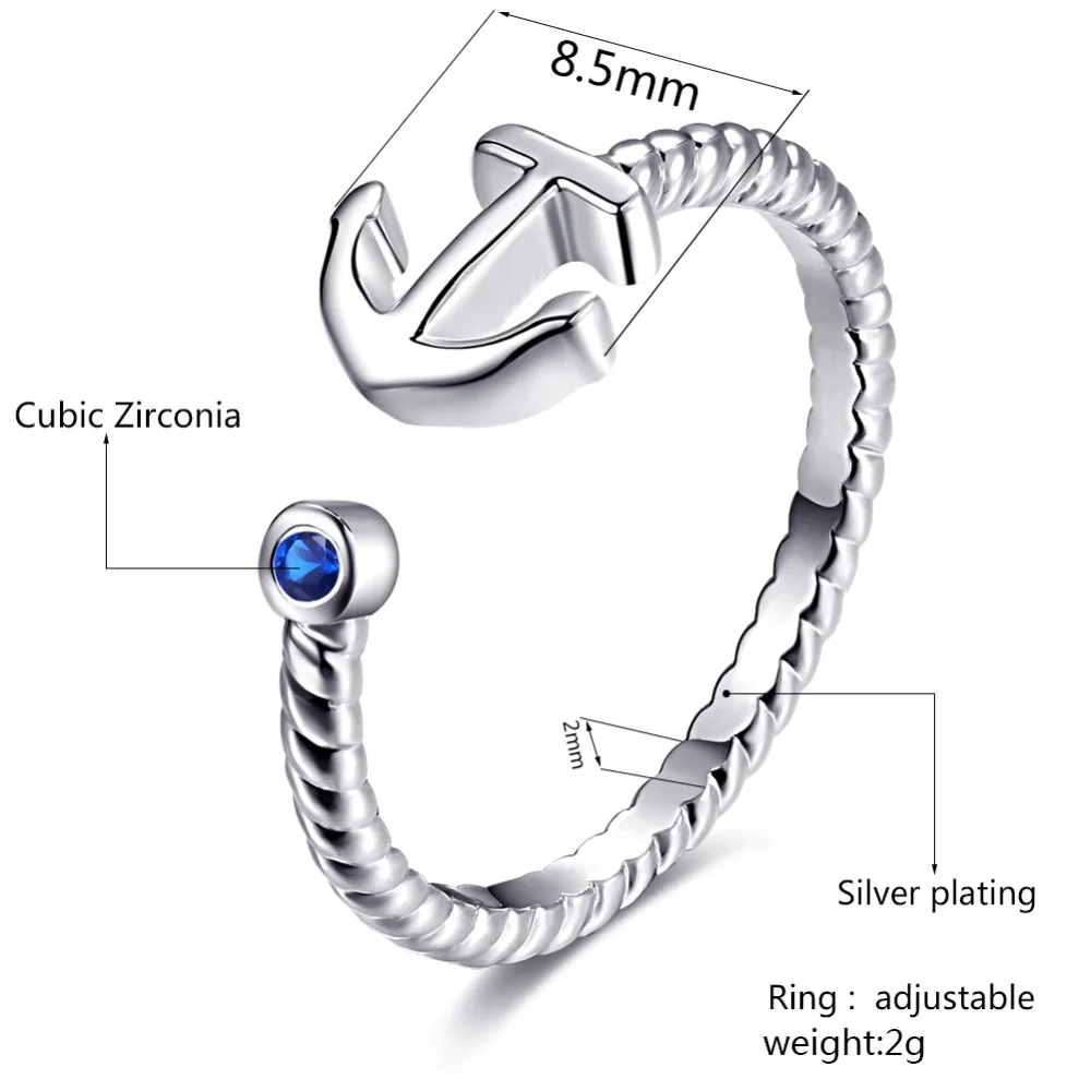 ERLUER Регулируемый Якорь кольцо для женщины любят ювелирные изделия для девочек вечерние свадебные bague Мода, anillo, модные серебряные кольца