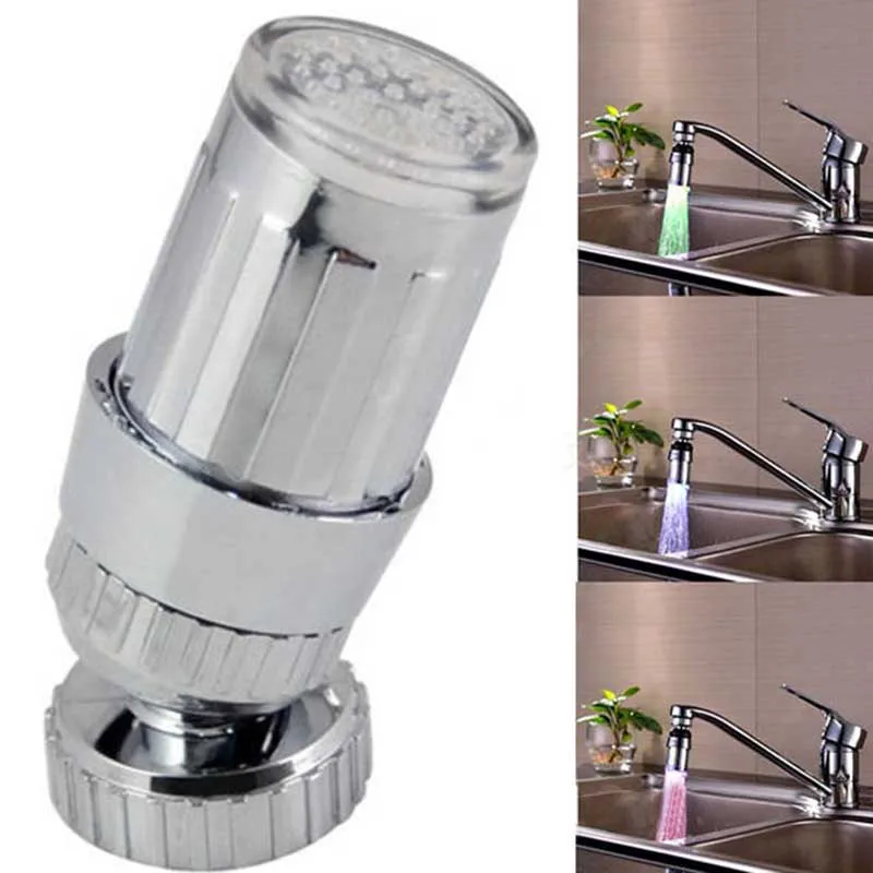 

360 Degree Water Tap LED Glow Shower Faucet Temperature Sensors 3 Color RGB Change Light For Bath Tools