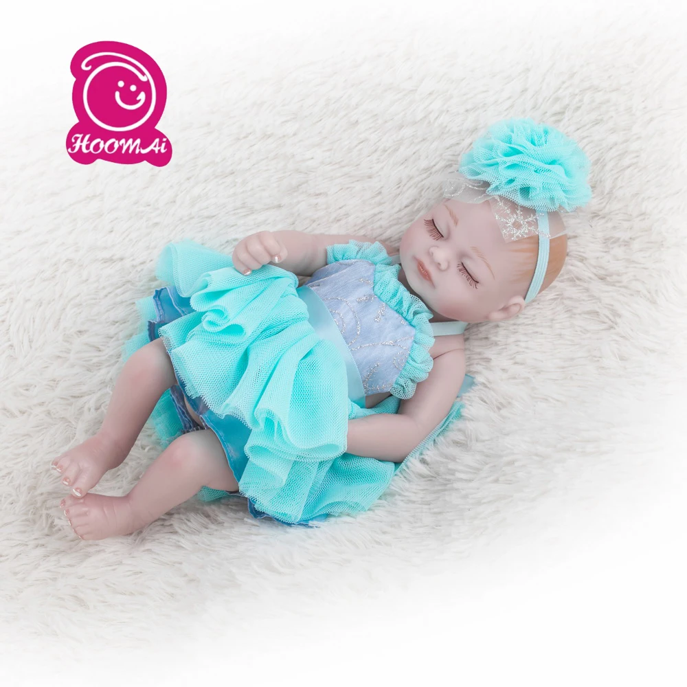 

Lovely Reborn Baby Doll Soft Vinyl Silicone Full Body Girl Eyes Closed Tiny 11" 28cm Newborn Baby Dolls Candy Blue Dress