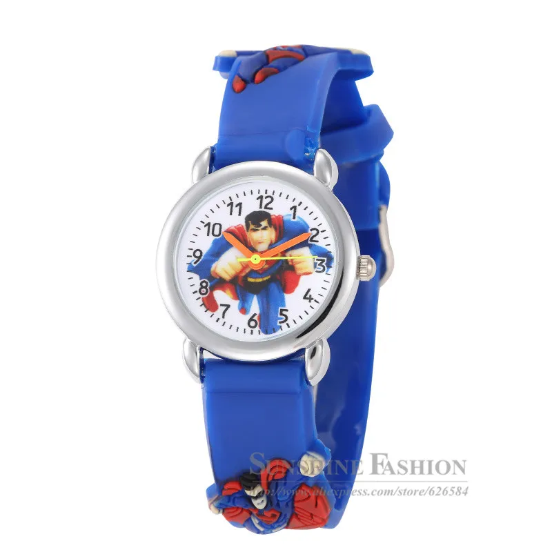 Модные часы с человеком-пауком Детские Мультяшные часы Детские крутые 3D резиновый ремешок кварцевые часы подарок Relojes Relogio - Цвет: SuperMan