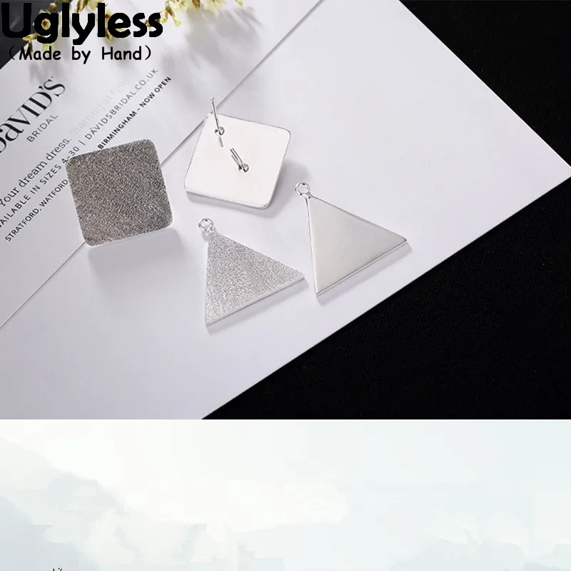 

Uglyless S 925 Sterling Silver Handmade Brushed Studs Geometric Earrings Dual-Use Removable Square Studs Triangle Brincos Bijoux
