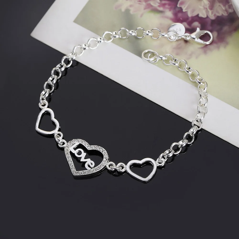 Beautiful fashion Elegant silver color charms Wedding heart love crystal Bracelet high quality Gorgeous jewelry LH015 - Image 4