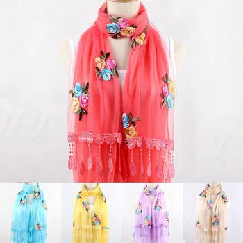 

Women Elegant Flower Pattern Chiffon Scarf Polyester Spring And Autumn Fashion Design Long Soft Elegant Silk Shawl Multicolor
