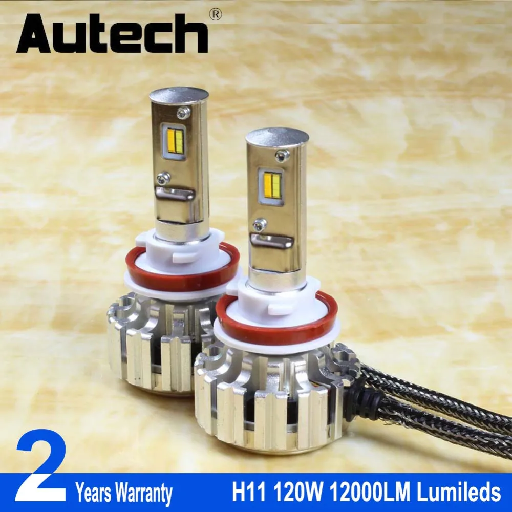

Autech 2 Pcs 120W H11 H9 H8 CSP Chips led headlight car auto All-in-one LED headlight bulb lamp 12000LM super bright high power