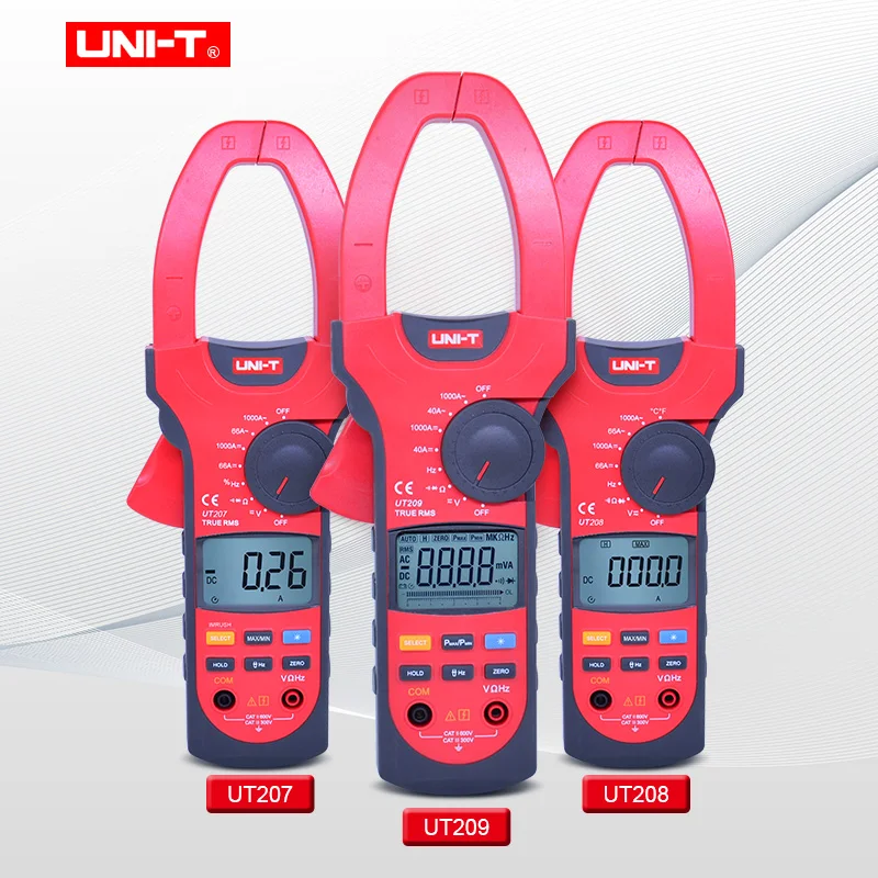 UNI T UT207/UT208/UT209 промышленный цифровой клещи 1000A 600V True RMS Авто Диапазон зажим