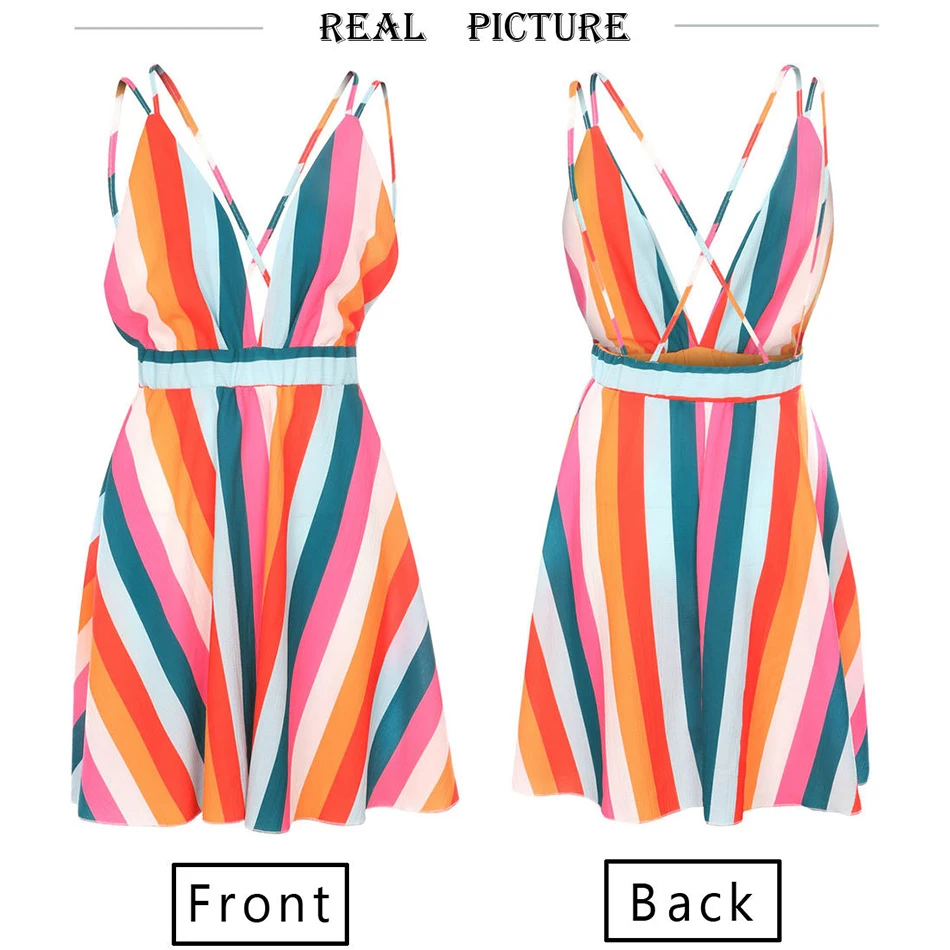 Kaufen RUUHEE Abdeckung Ups V Neck Bikini Striped Abdeckung Up Backless Badeanzug Damen Strand Kleid Badeanzug Frauen Bademode Strand tragen
