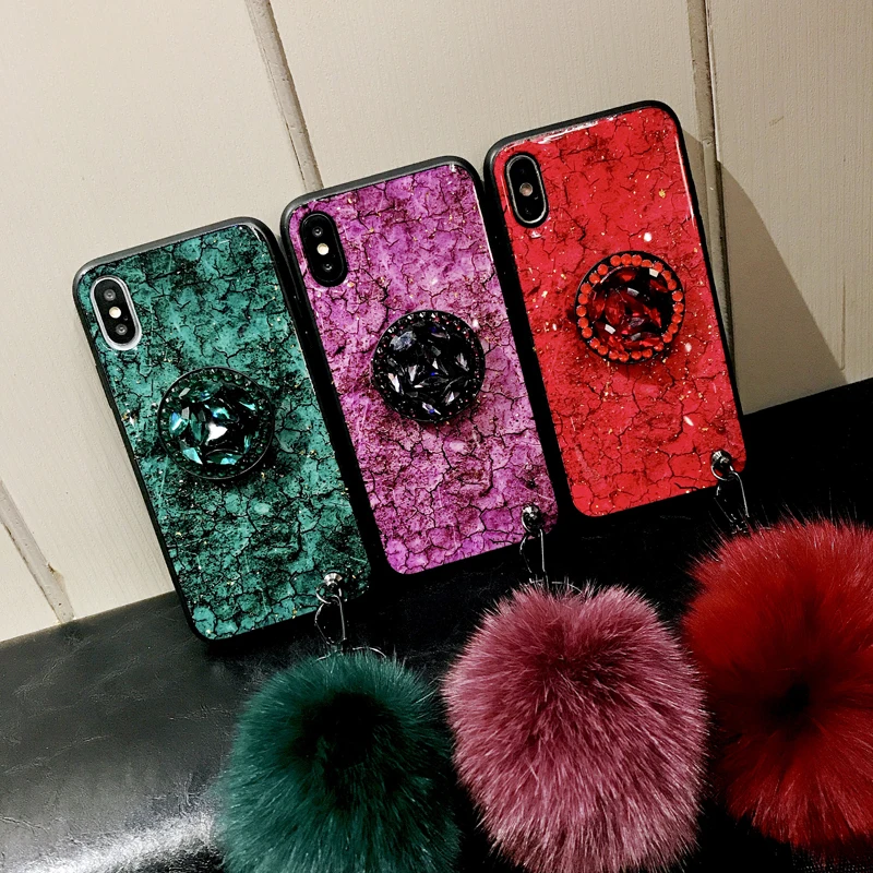 

Fashion Marble Gold Foil Phone Cases For Vivo X7 X9 X9S X20 Plus X21 X21i X23 V9 V11 V11i NEX Fur Ball Airbag Bracket Stand Case