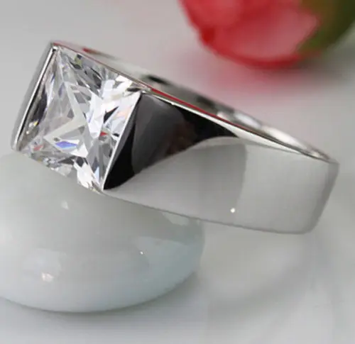 

Size 8-12 Jewelry Classic HI-Q Mens 925 Sterling Silver Square AAA Cubic Zirconia Wedding Band Ring gift choucong