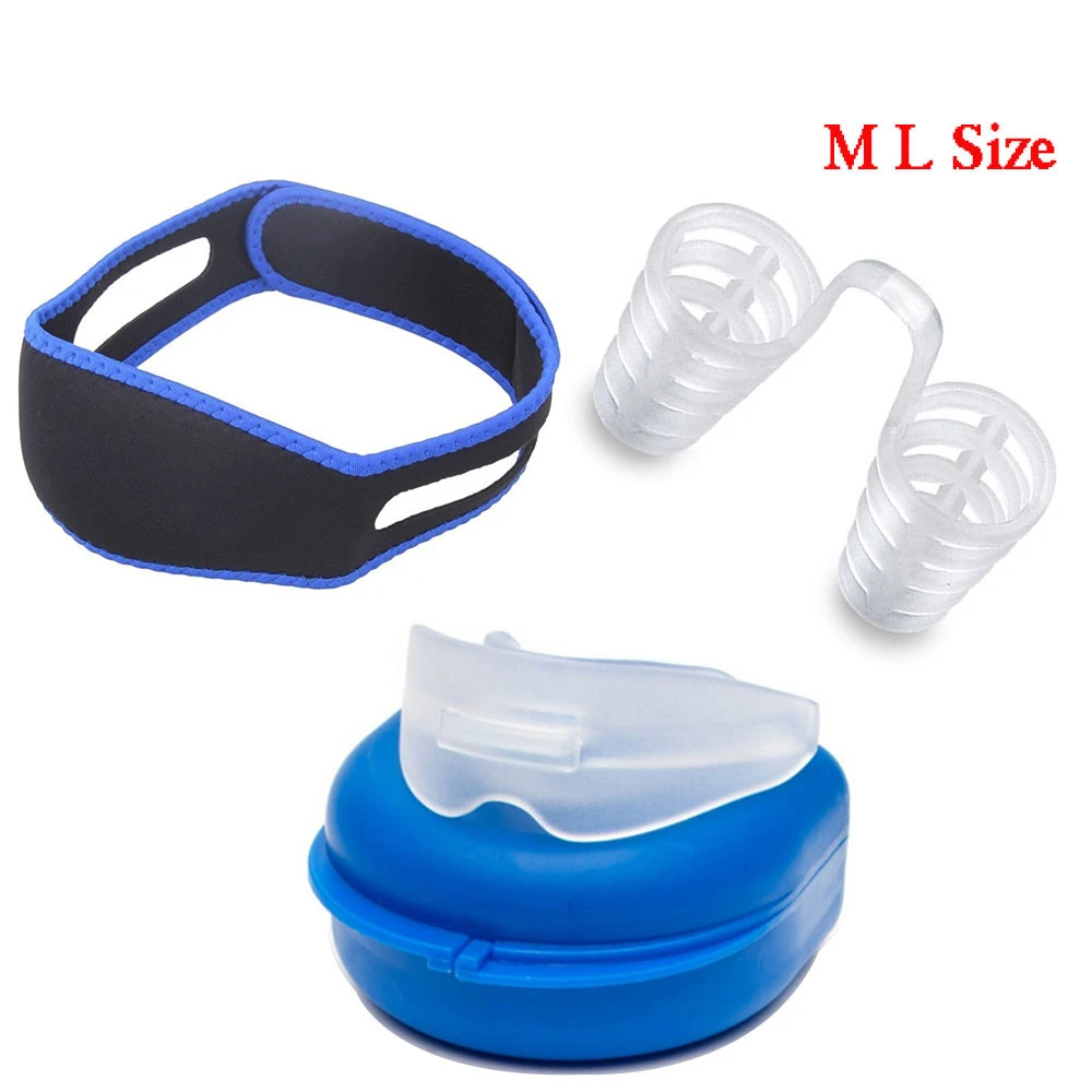 4pcs Anti Snoring Solutions Mouth Guards Stop Snoring Chin Strap Snore Stopper Nose Vents Nasal Dilators Snoring Solution Aid