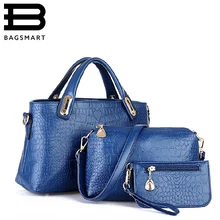 BAGSMART Pu Femmes Sac En Cuir Composite Sac Femmes Sac Crocodile Femmes Sacs en toile 3 Pcs/ensemble Femmes Messenger Sacs Lady Sacs À Main Portefeuille