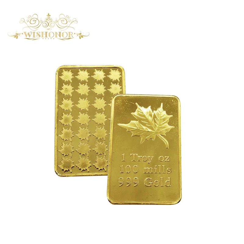 

1 Troy OZ 100 Mills Gold Bullion Bar Fine Gold Plated Maple Leaf Ingot Gold Bar For Home Decor