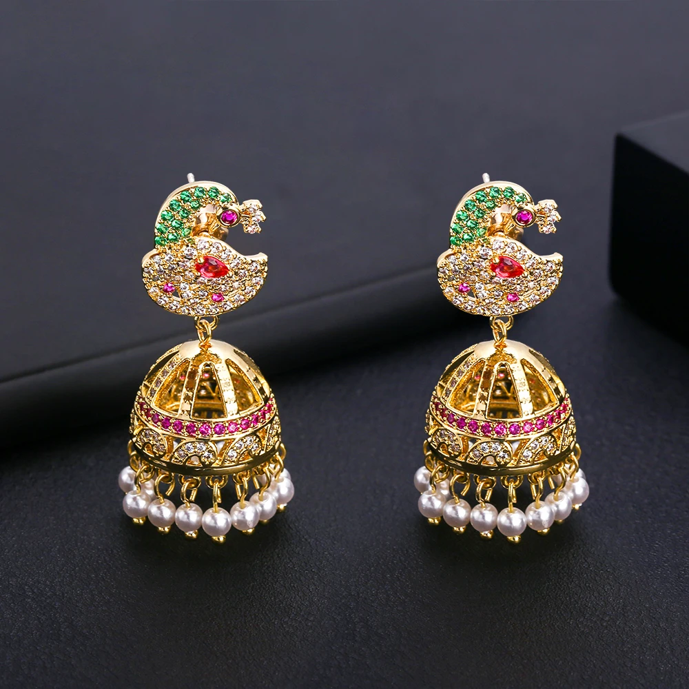 

ACCKING Exquisite National style Multicolor Pearl Cubic zirconia Earring for Women Jewelry Green Party Dress ACCESSORY