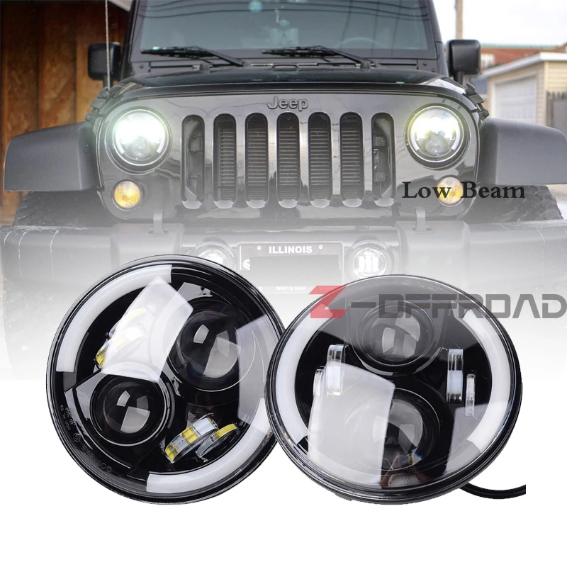 

For jeep wrangler 7" led light H4 headlight with white halo daytime running light Headlamp for Land rover Defender