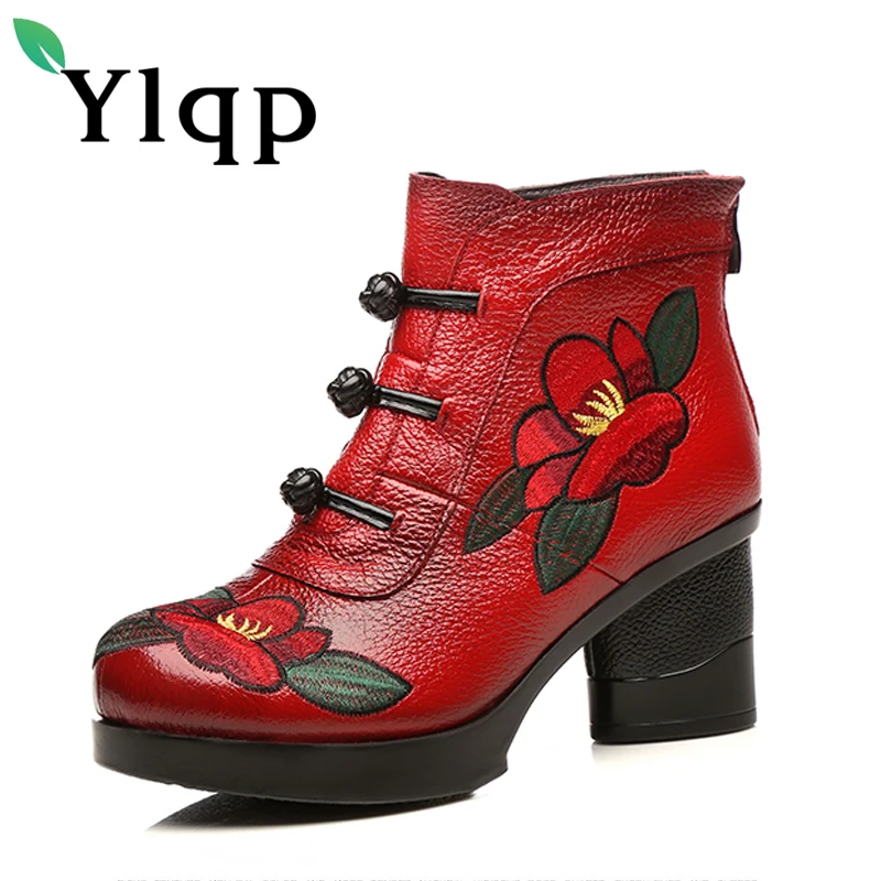 

Ylqp Vintage Floral High Heels Women's Shoes 2018 Winter Snow Warm Comfortable Women Ankle Boots Female Zapatos Mujer Chaussures