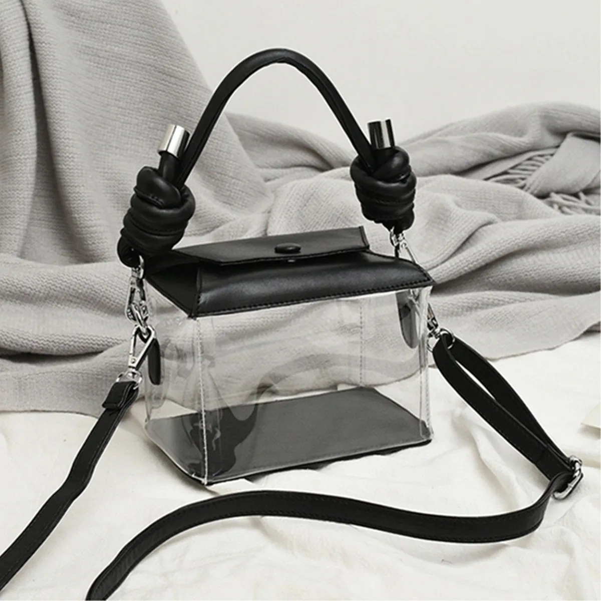 Летняя Прозрачная ПВХ сумка на плечо, женская сумка через плечо, женская сумка конфетного цвета, сумочка, Маленькая женская сумка - Цвет: Черный