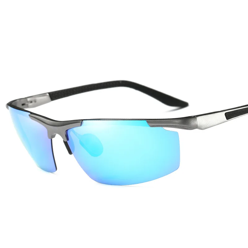 Спортивные солнцезащитные очки для мужчин, поляризационные солнцезащитные очки, алюминиевые HD очки для вождения, мужские очки UV400, очки ночного видения Oculos - Цвет линз: Blue Mirror