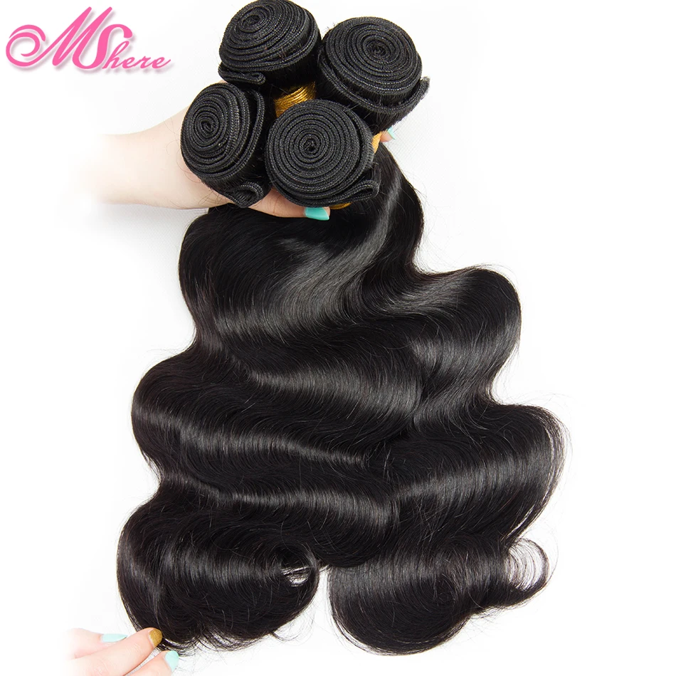 

Body Wave Human Hair Bundles Mshere Hair Extensions Peruvian Non Remy Hair Weaves 3/4 PCS Natural Black Color
