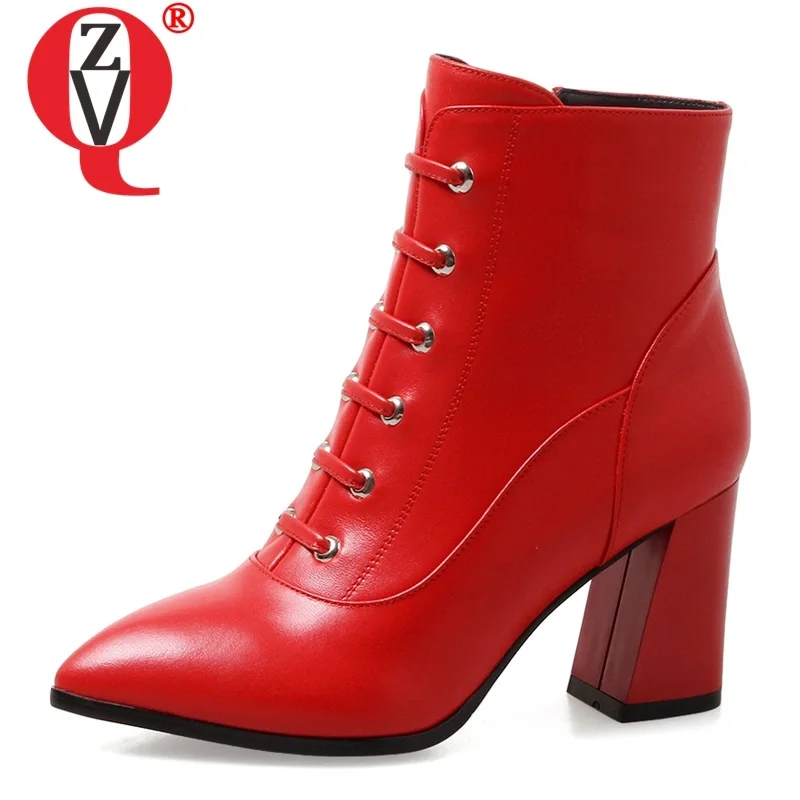 

ZVQ woman shoes 2019 spring winter new fashion pointed toe handmade genuine leather ankle boots outside high heels zip shoes