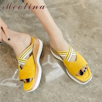 

Meotina Summer Slides Women Shoes Kid Suede Platform Wedges High Heel Shoes Cross-tied Open Toe Slippers Ladies Sandals Size 39
