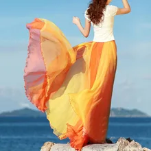 Женский Летний Пляжный богемный Пол-длина двухцветная Лоскутная подходящая расклешенная шифоновый эластичный пояс свободная Расклешенная юбка