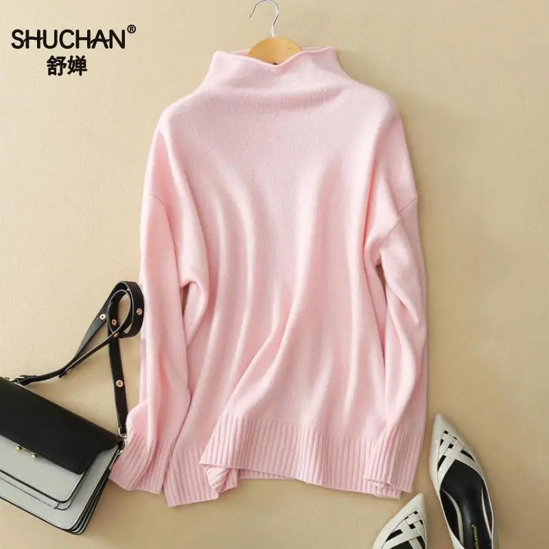 

SHUCHAN 2017 Winter Cashmere Sweaters Women New Arrival Turtleneck Cashmere Knitted Sweater Pullover Office Lady Basic B012