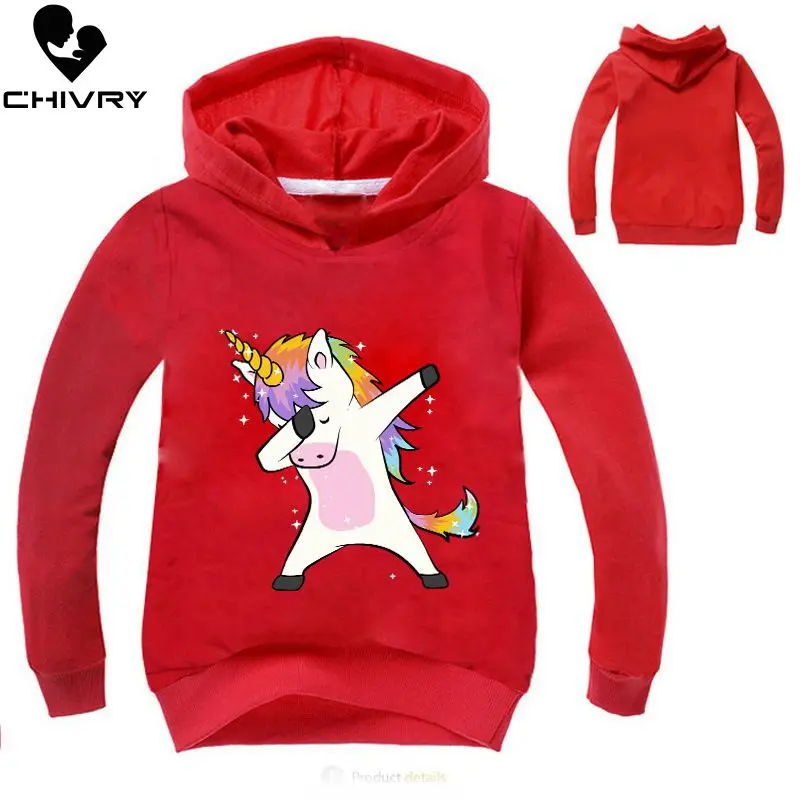 New 2019 Children Kids Spring Autumn Sweatshirt Boys Girls Cute Unicorn Print Long Sleeve Hooded Ho