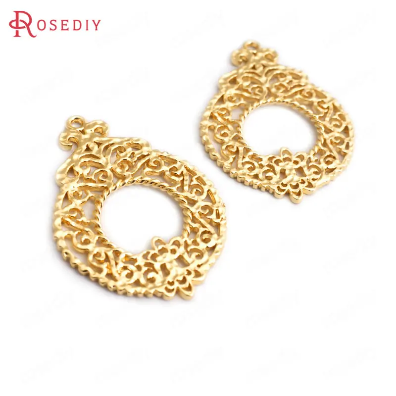 (34896)6pcs 37x26mm 24k Gold Color Brass Earring Connect Charms