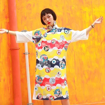 

Spring Summer Women Chiffon Midi Dress Original Design Ladies National Trend Print Kimono Casual Beach Loose Long Dress vestido