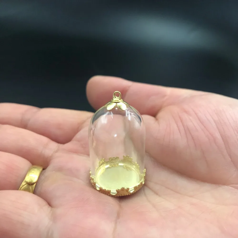 

30x20mm empty glass tube bell gold crown base tary cap glass vial pendant bottle globe dome necklace findings home decor gifts