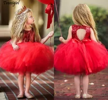 Red Tutu Tulle Sequins Flower Girls Dresses Length Keyhole Back Ball Gown Little Children Birthday Party Dresses green little girls dresses ankle length satin tulle ball gown kids wedding party dresses flower girls dresses