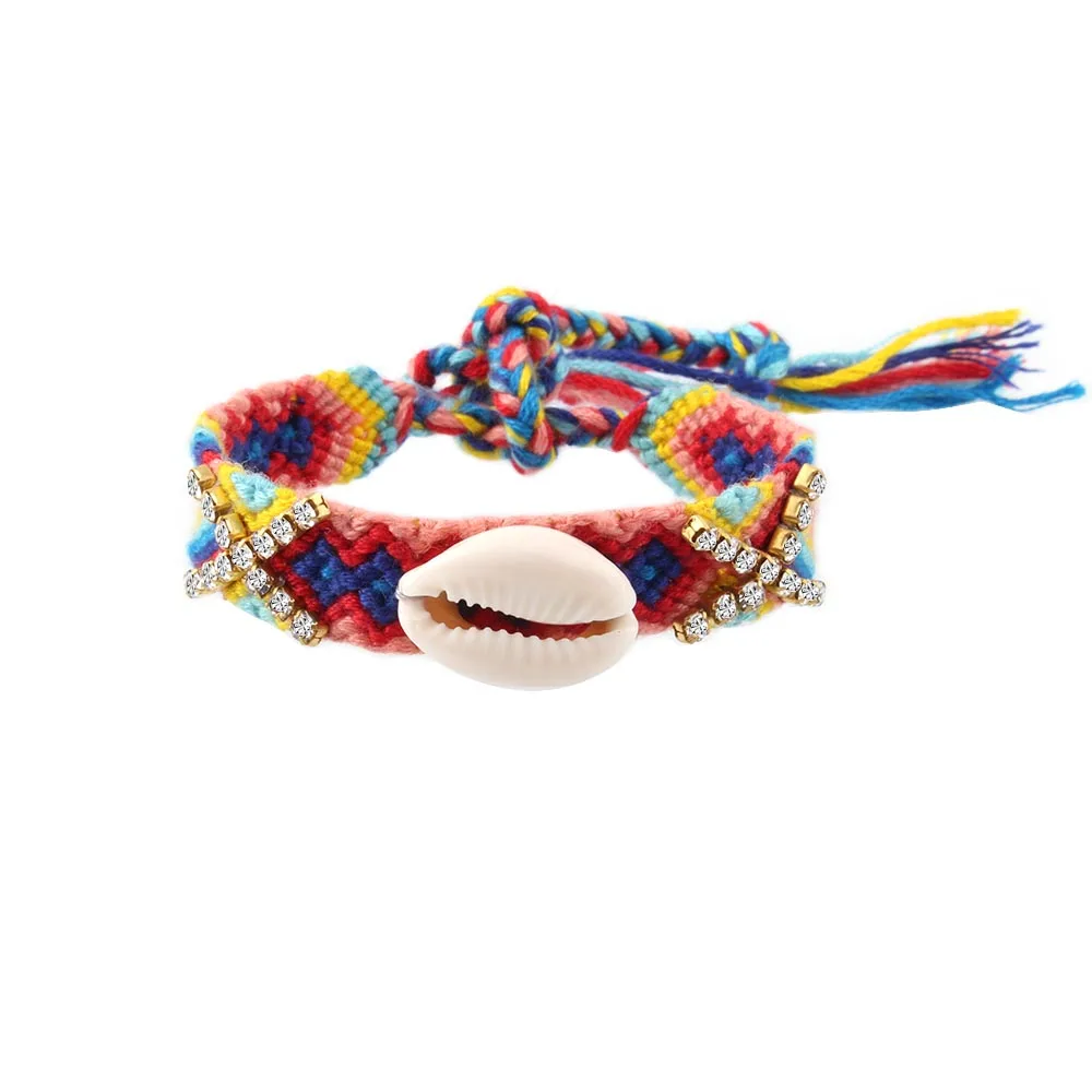 

Cowrie Seashell Sparkled Claw Chain Crystal Woven Friendship Bracelet Woman Man Femme Homme Embroidery String Macramed Jewelry