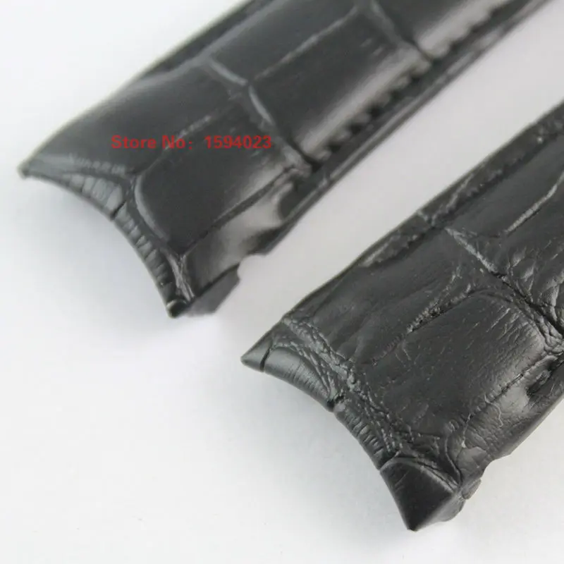 Goede 23mm (Gesp 20mm) t035617A T035439 Hoge Kwaliteit Zilveren Vlinder Gesp + Bruin Zwart Lederen gebogen end Horlogeband