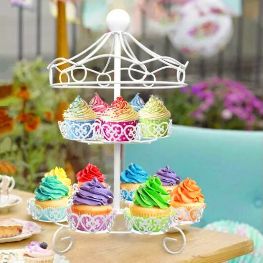

White Carousel Cupcake Stand Metal Wire Frame Dessert Carrier Circus Party Kids Birthday Party Decoration Holder for 12 Cupcakes