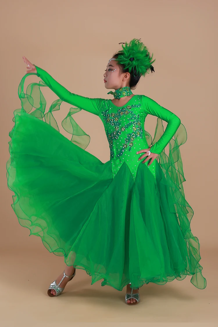 

Luxury rhinestone girls Embroidery pendulum standard ballroom dance dress children tango flamenco waltz dance competition dress
