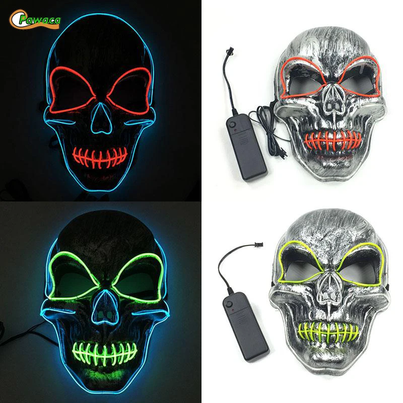 

Party Cosplay Mask Button LED Light Up Flashing Skull Mask Skeleton Halloween Rave Party Lighting Festival Horror Mask Props
