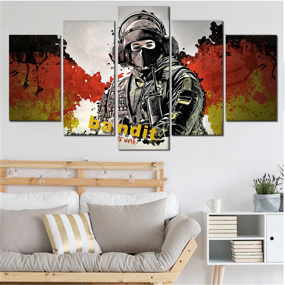 

Movie Poster Canvas Painting Large Size Rainbow Six Siege Modular Picture 5 Panels Wall Pictures for Living Room Home Decor