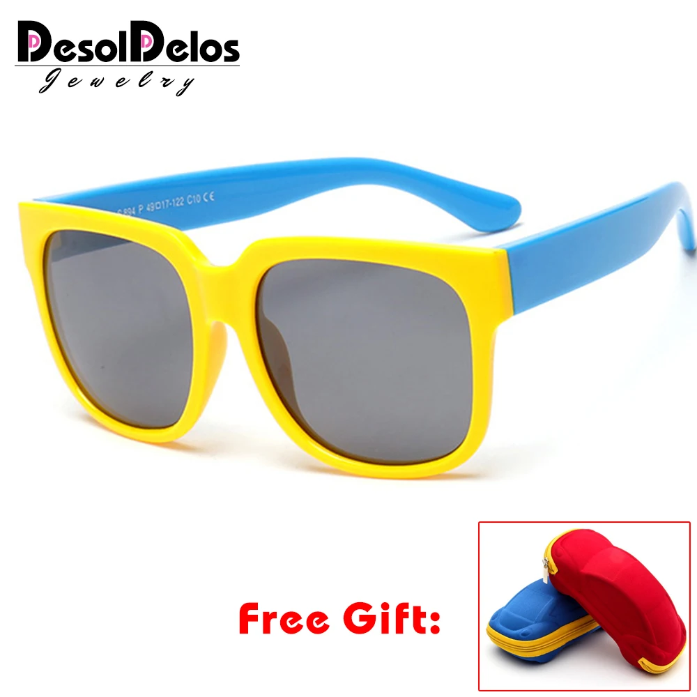 Квадратные Детские поляризационные солнцезащитные очки, детские солнцезащитные очки, винтажные очки для малышей, уличные очки, infantil oculos de sol с чехлом - Цвет линз: yellow blue