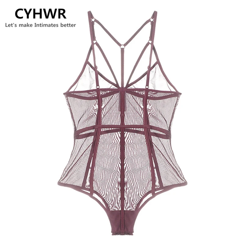 

CYHWR sexy breathable lace deep V shapers panty bodysuit Thin Transparent mesh bra for women's underwear set