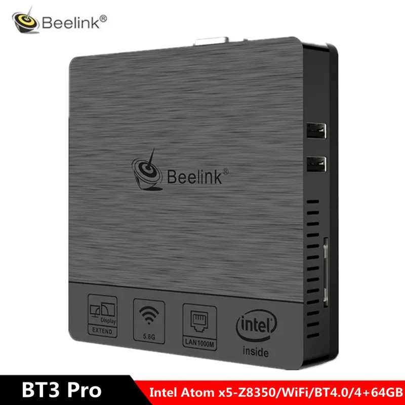 

Beelink BT3 Pro Mini PC Intel Atom X5-Z8350 4GB 64GB Support 5.8G WiFi BT4.0 1000Mbps Media Player Support Windows 10 Linux PC